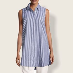 Marled by Reunited Clothing Sleeveless Striped Poplin Long Length Button Blouse
